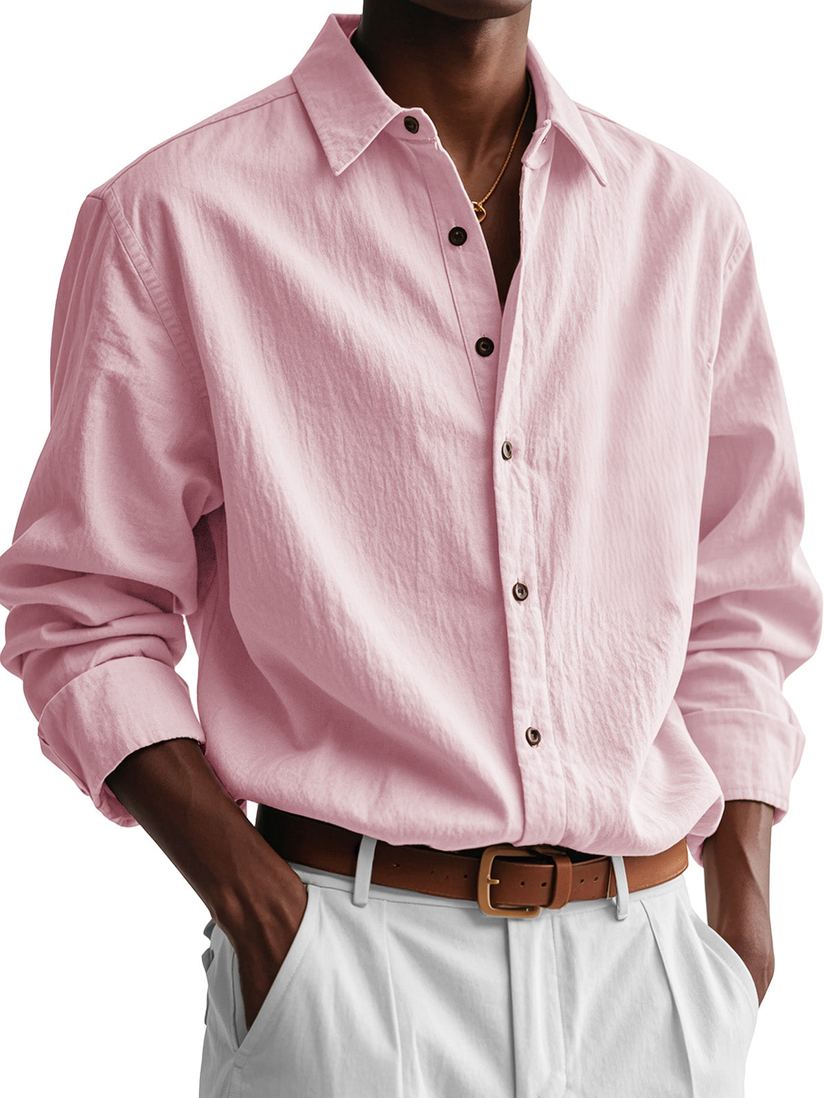 Men's Fashion Casual Pleated Fabric Long Sleeve Shirt