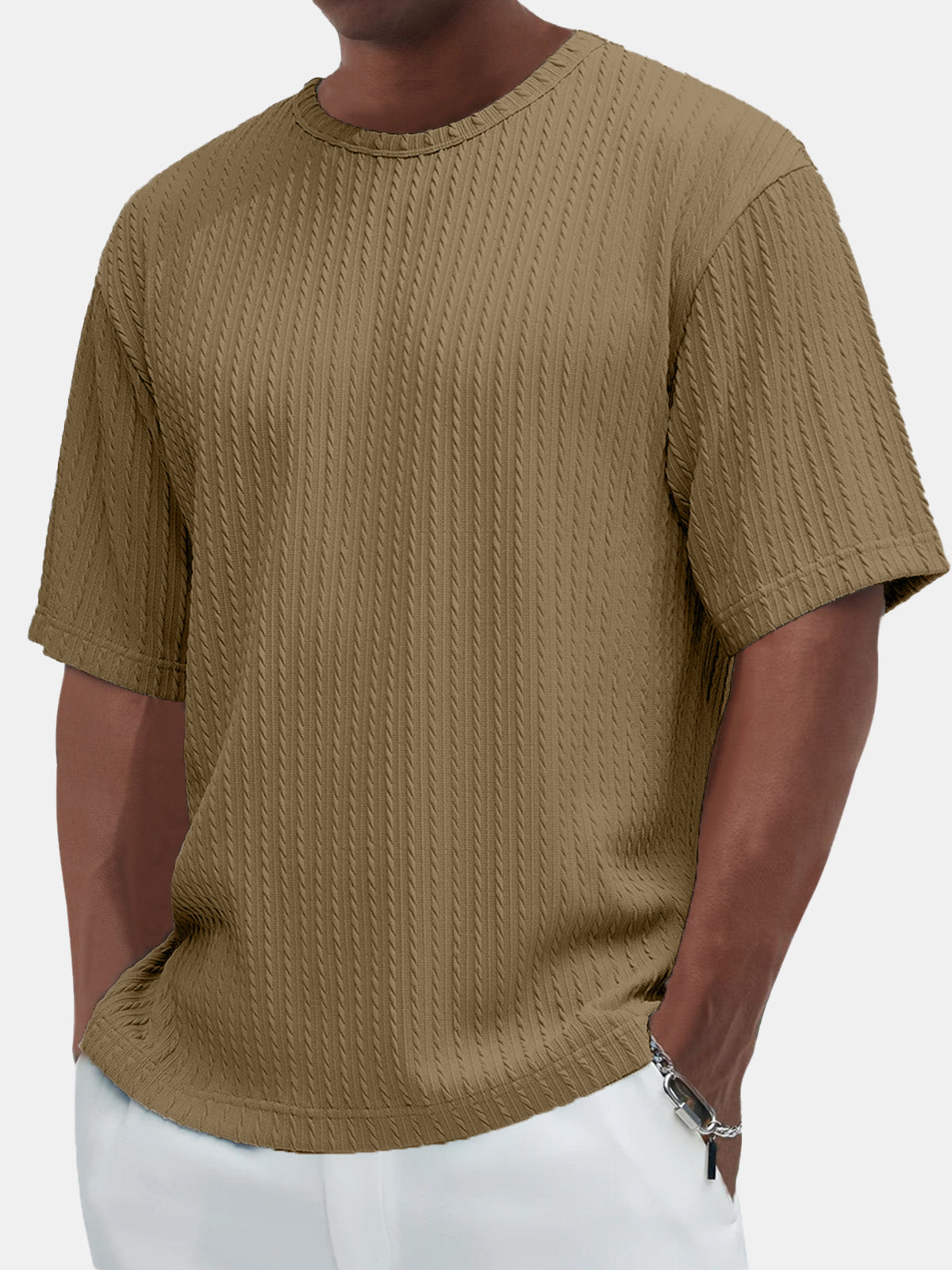 Men's Cotton Casual Basic Jacquard Texture Short-sleeved T-shirt