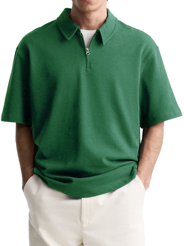 Men's Casual Basic Zipper Short Sleeve Polo Shirt