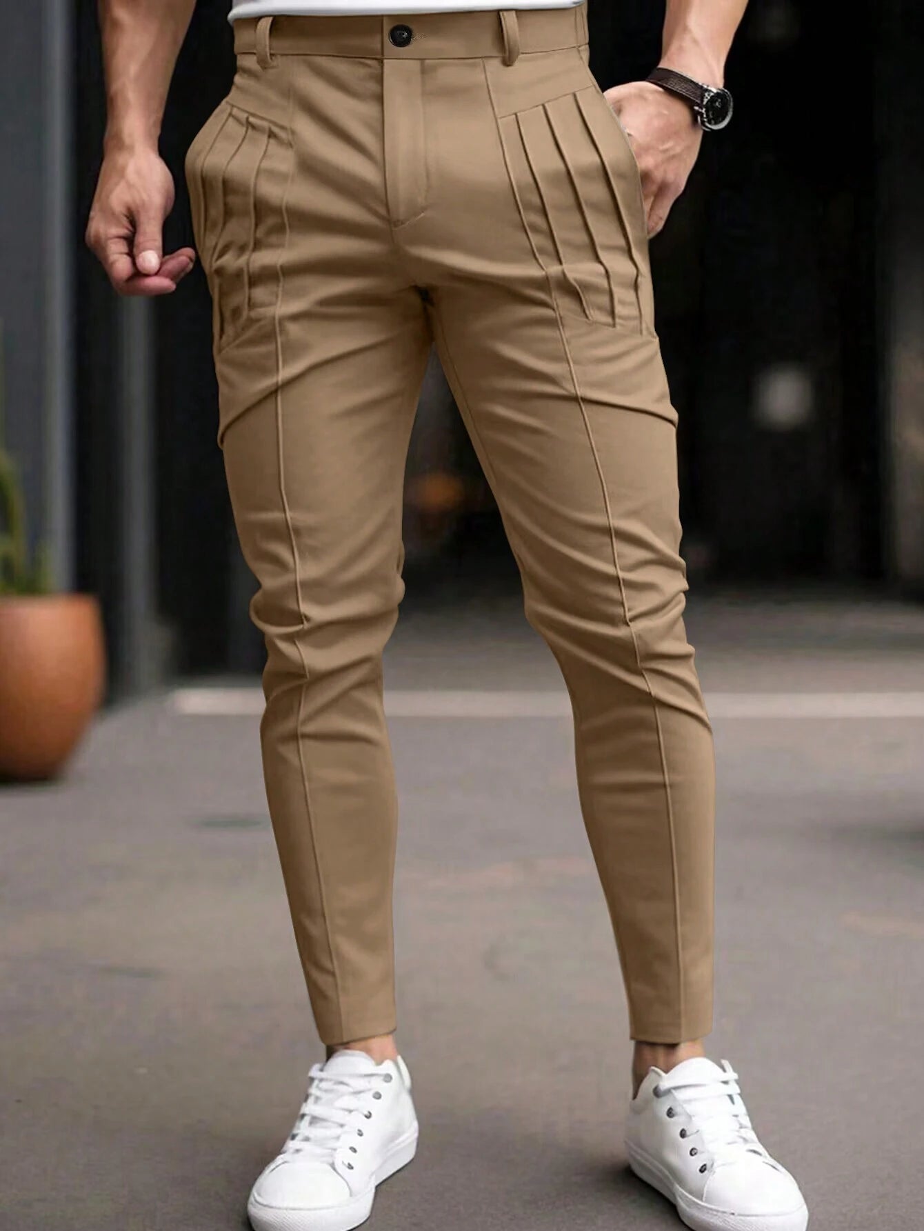 Men's Dress Pants Trousers Chinos Buttons Pocket Plaid Comfort Formal Party Work Fashion Classic Style Black Wine Micro-elastic