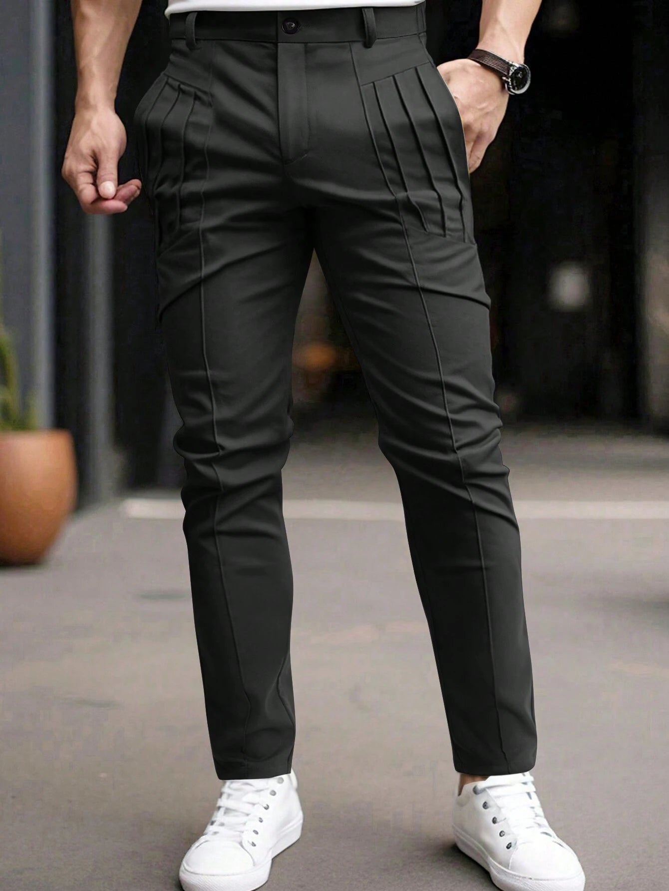Men's Dress Pants Trousers Chinos Buttons Pocket Plaid Comfort Formal Party Work Fashion Classic Style Black Wine Micro-elastic