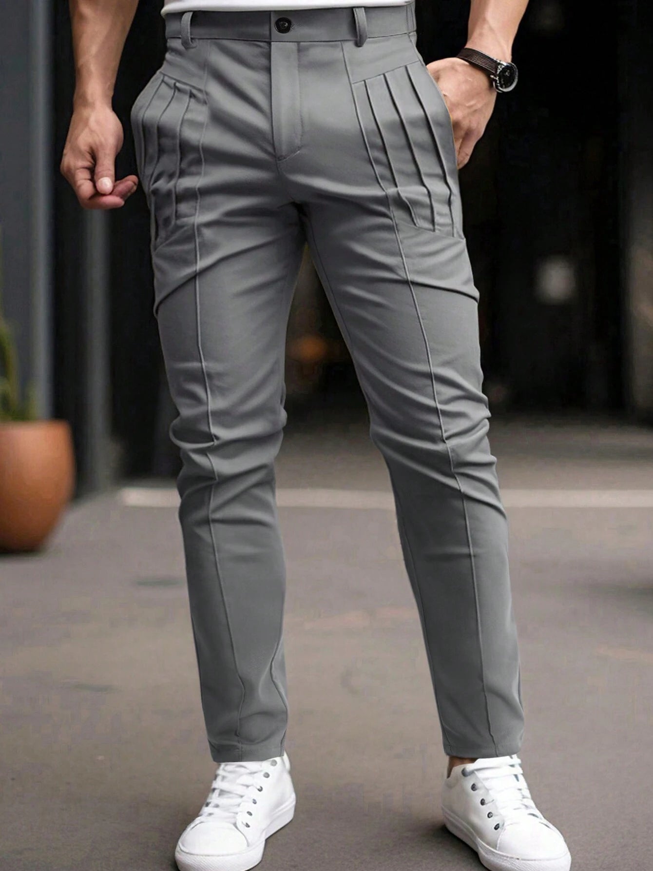 Men's Dress Pants Trousers Chinos Buttons Pocket Plaid Comfort Formal Party Work Fashion Classic Style Black Wine Micro-elastic