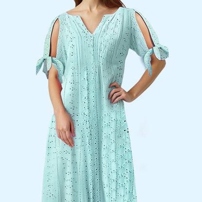 👗50% OFF NOW! 💃 Women's Elegant V-Neck Hollow-Out Solid Dress – Flattering cut, breathable fabric & perfect for summer parties or date nights ✨