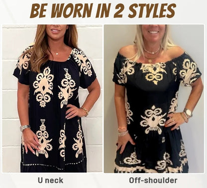 🌸Spring Specials  50%OFF🌸Geometric Pattern Multi Print Square Neck Dress