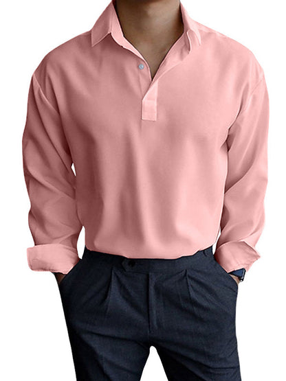 Men's Autumn Solid Color Pullover Lapel Long Sleeve Shirt