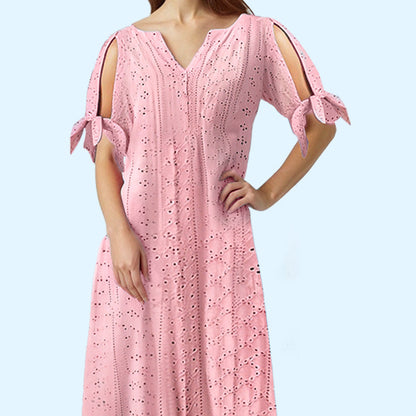 👗50% OFF NOW! 💃 Women's Elegant V-Neck Hollow-Out Solid Dress – Flattering cut, breathable fabric & perfect for summer parties or date nights ✨