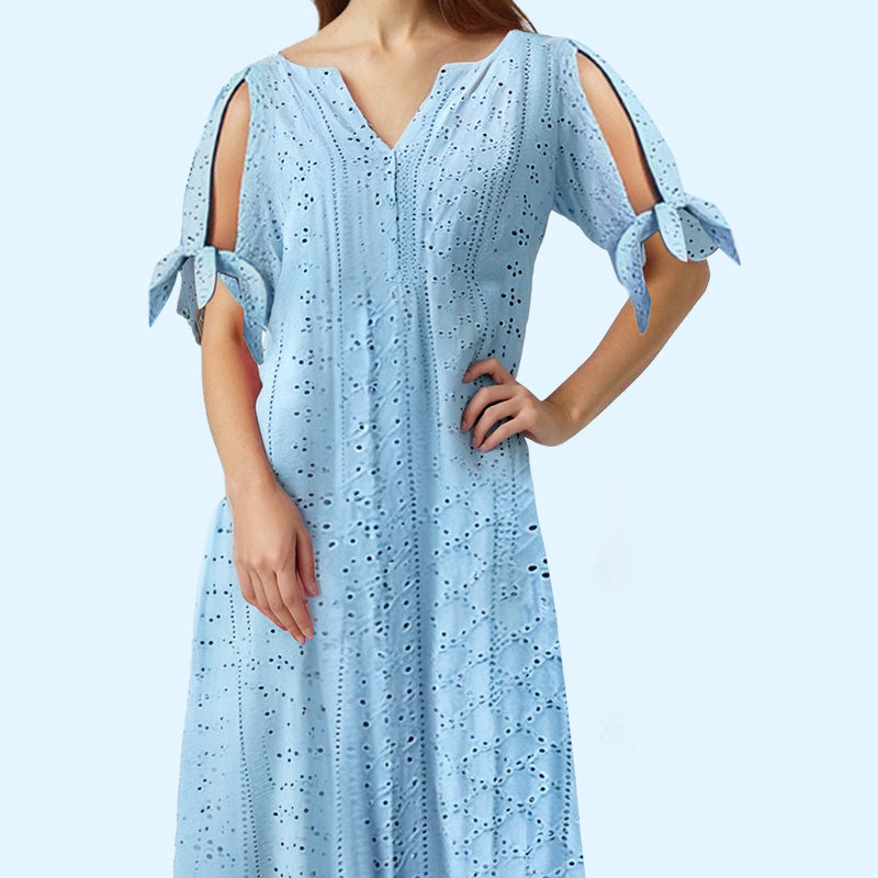👗50% OFF NOW! 💃 Women's Elegant V-Neck Hollow-Out Solid Dress – Flattering cut, breathable fabric & perfect for summer parties or date nights ✨