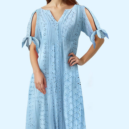 👗50% OFF NOW! 💃 Women's Elegant V-Neck Hollow-Out Solid Dress – Flattering cut, breathable fabric & perfect for summer parties or date nights ✨