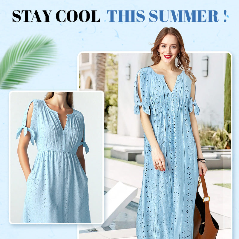 👗50% OFF NOW! 💃 Women's Elegant V-Neck Hollow-Out Solid Dress – Flattering cut, breathable fabric & perfect for summer parties or date nights ✨