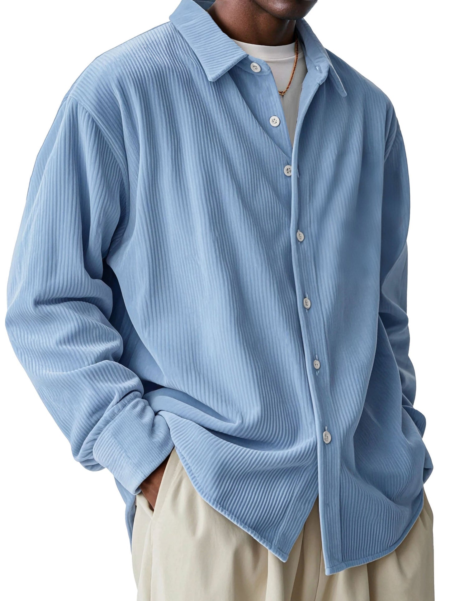 Men's Fashionable and Comfortable Pit Fabric Long Sleeve Lapel Shirt