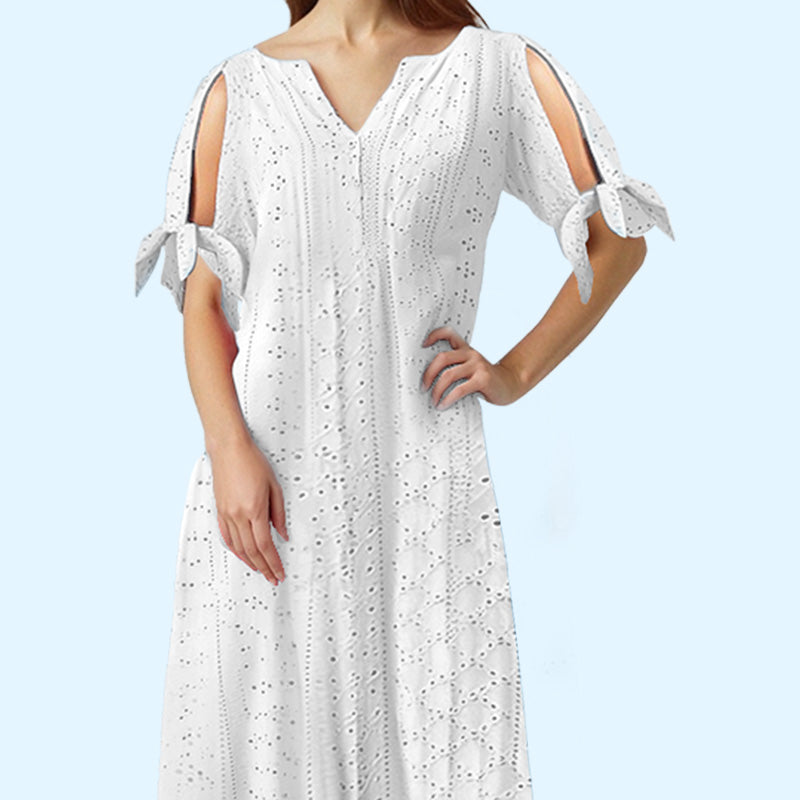 👗50% OFF NOW! 💃 Women's Elegant V-Neck Hollow-Out Solid Dress – Flattering cut, breathable fabric & perfect for summer parties or date nights ✨
