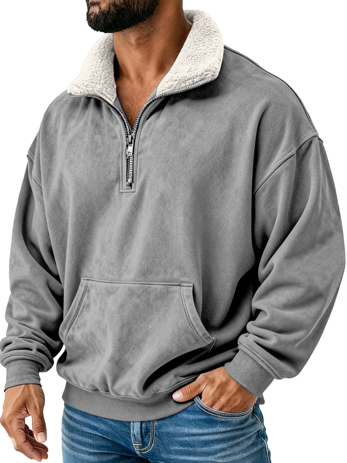 Retro Simple Plush Stand Collar Long Sleeve Sweatshirt