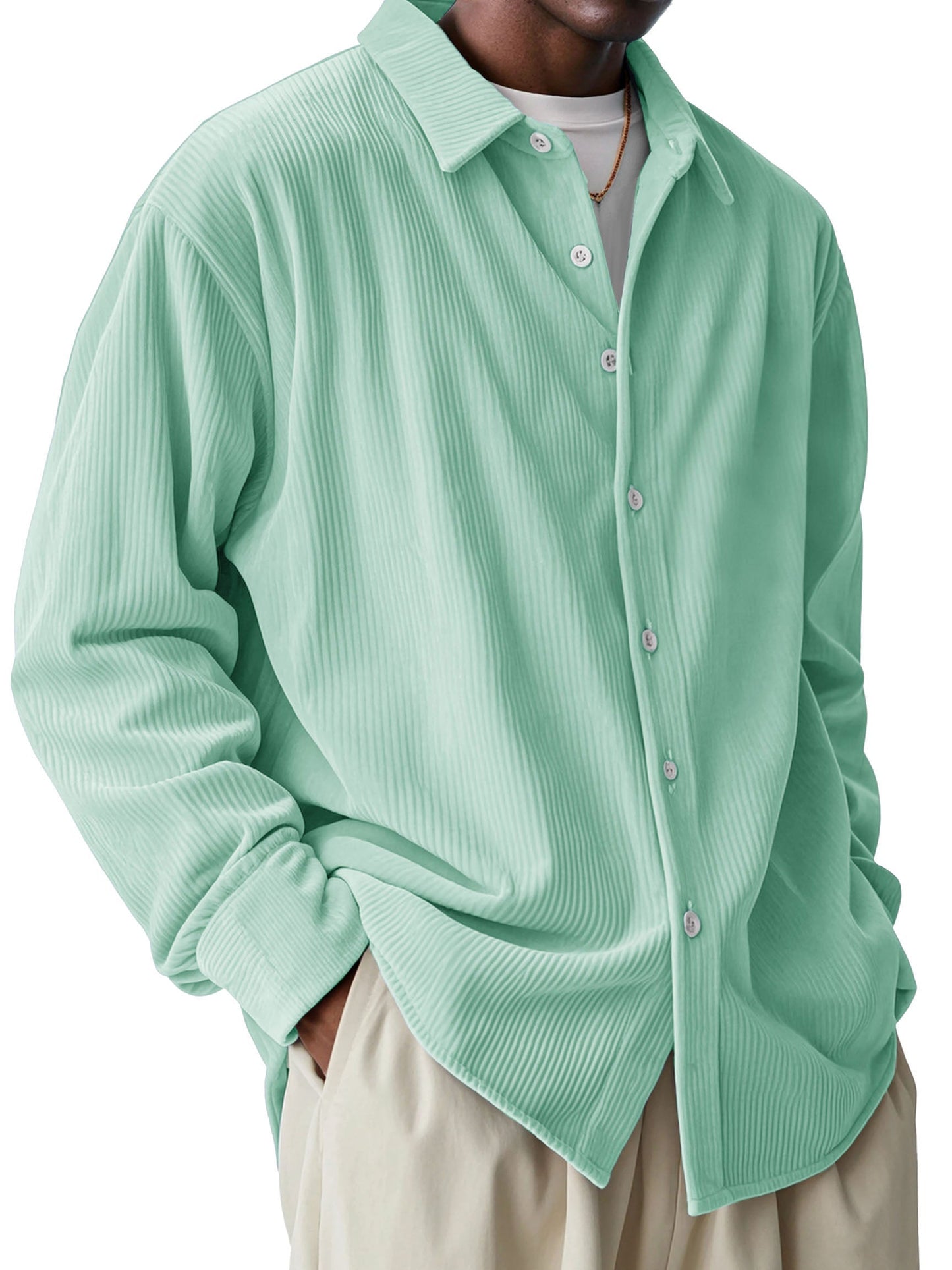 Men's Fashionable and Comfortable Pit Fabric Long Sleeve Lapel Shirt