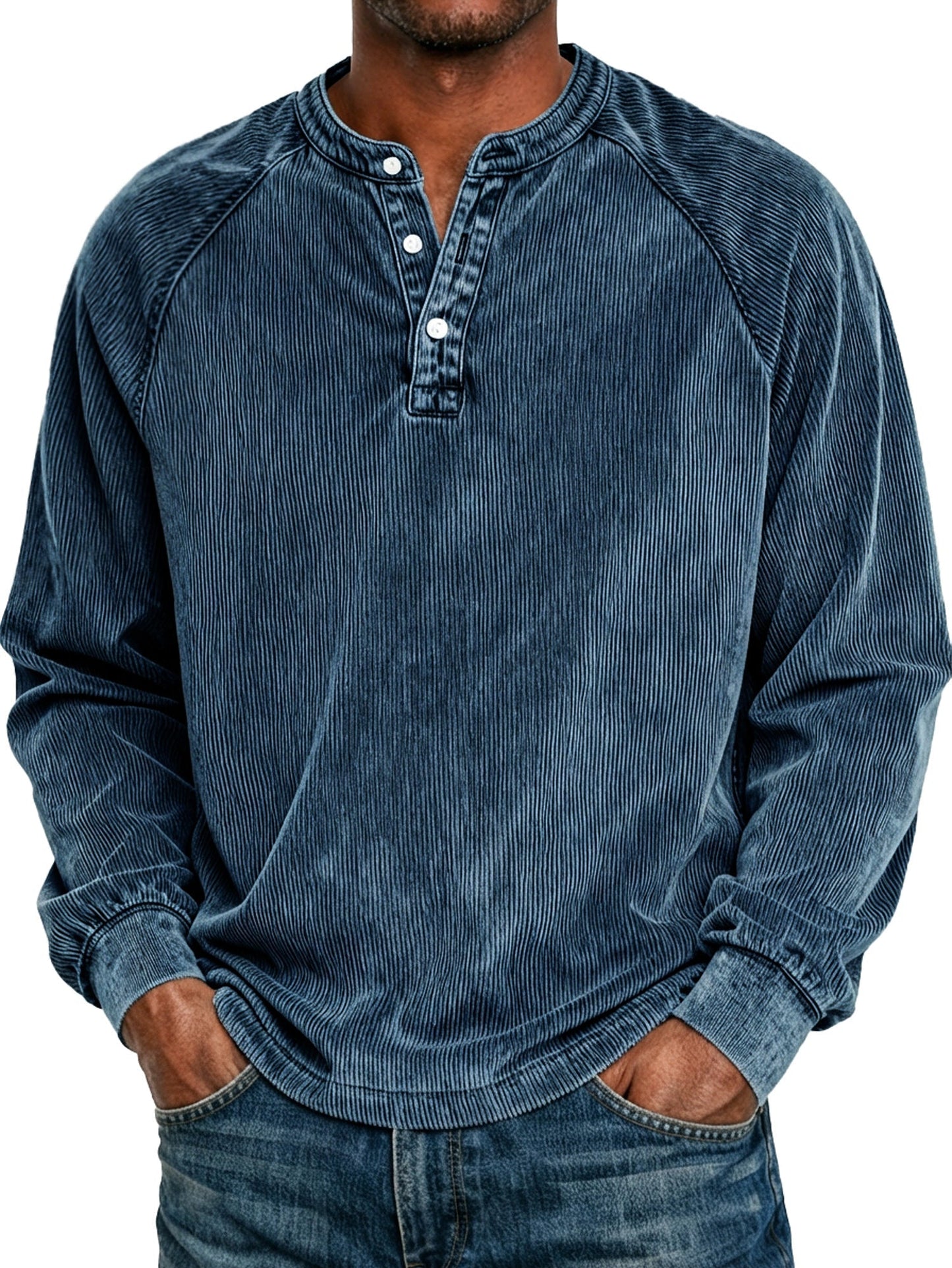 Men's Retro Raglan Corduroy Casual Long-Sleeve Henley Shirt