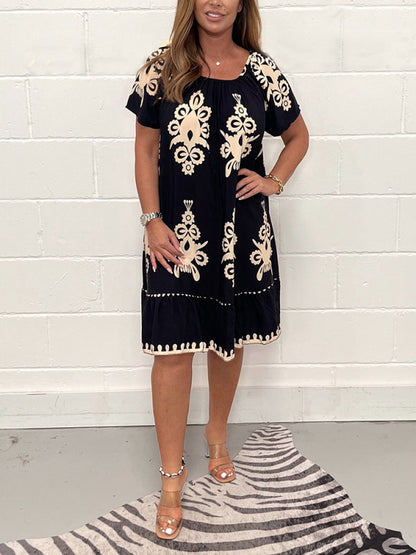🌸Spring Specials  50%OFF🌸Geometric Pattern Multi Print Square Neck Dress