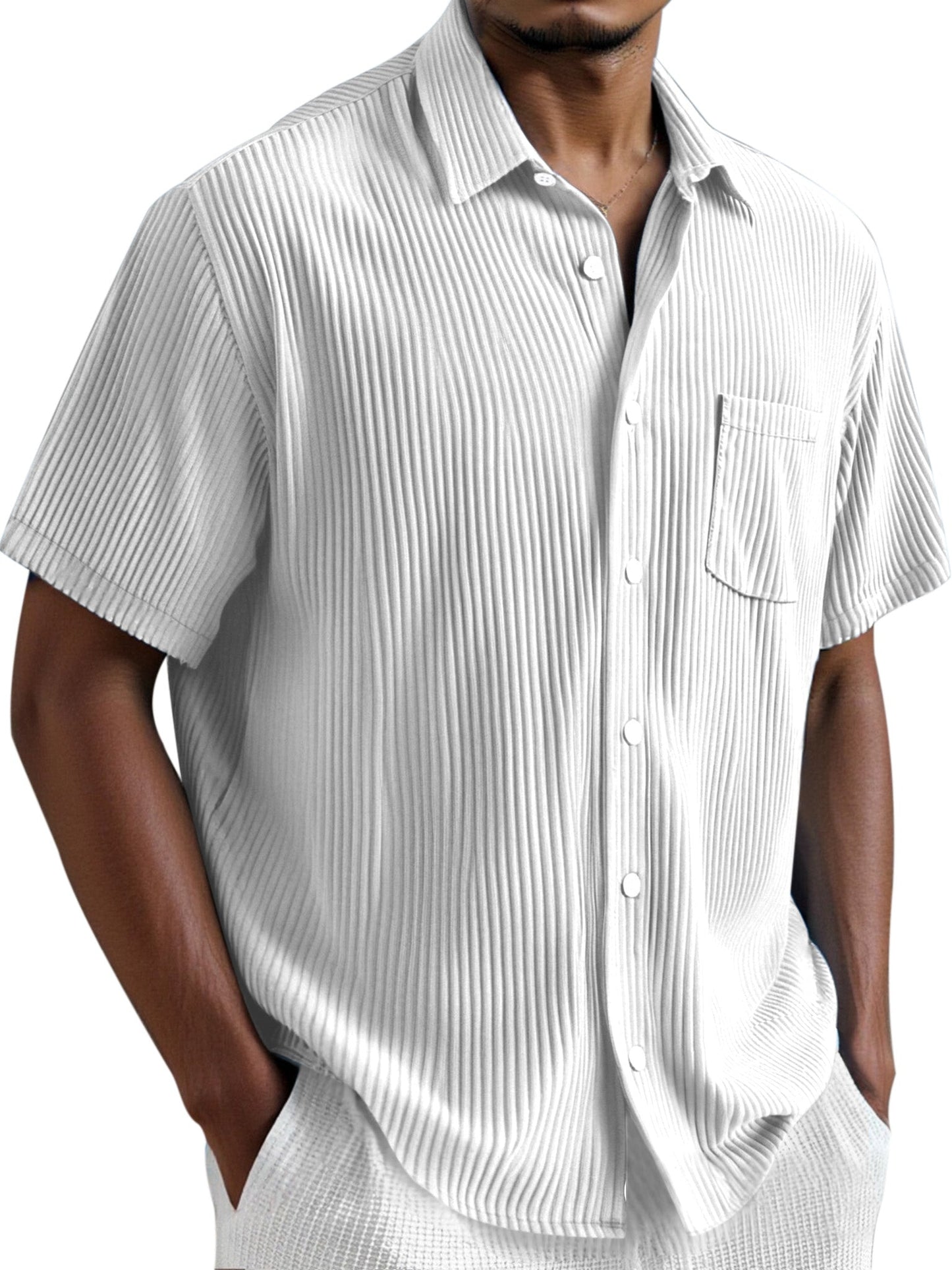 Men's Simple Solid Color Vertical Pit Short Sleeve Shirt