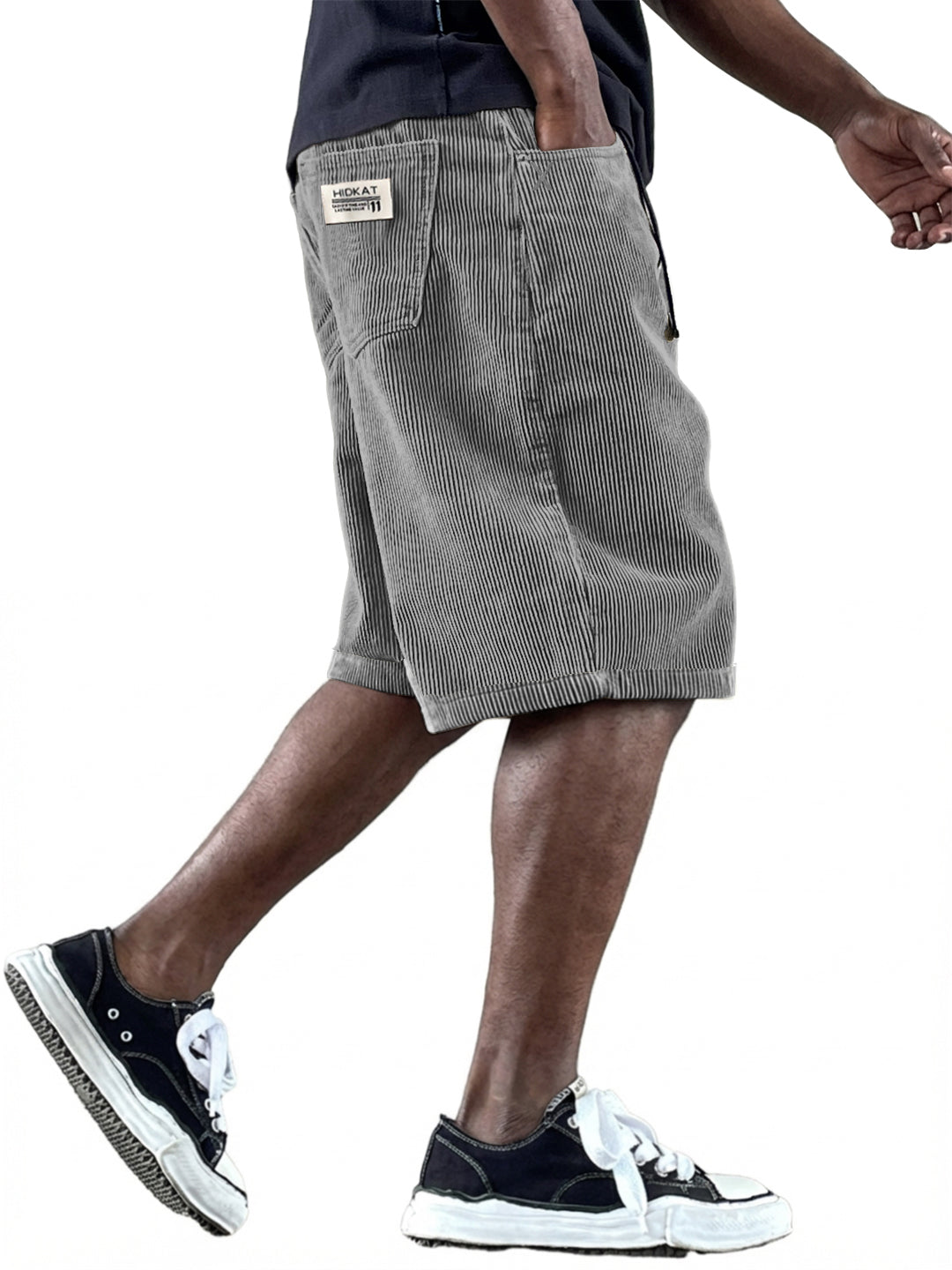 Men's Casual Retro Multi Pocket Embroidered Logo Workwear Corduroy Shorts