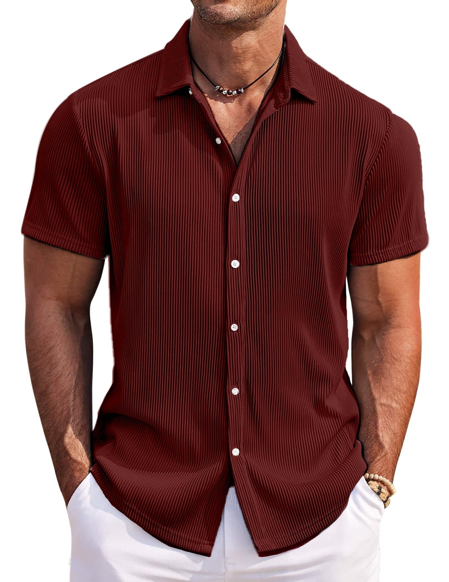 Men's Solid Color Comfortable Pit Short Sleeve Shirt