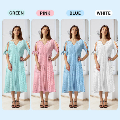 👗50% OFF NOW! 💃 Women's Elegant V-Neck Hollow-Out Solid Dress – Flattering cut, breathable fabric & perfect for summer parties or date nights ✨