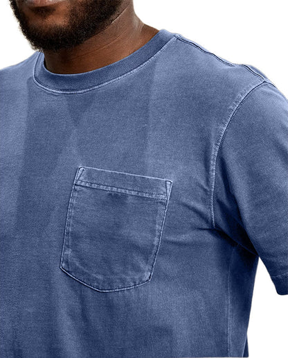 Men's Retro Distressed Washed Pocket Short-sleeved T-shirt