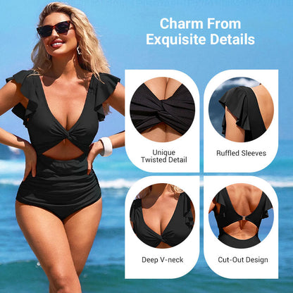💎 50% OFF! 💎 Sexy Ruffled One-Piece Swimsuit – Flattering Cut, Elegant Details & Confident Beach Style 🌊👙