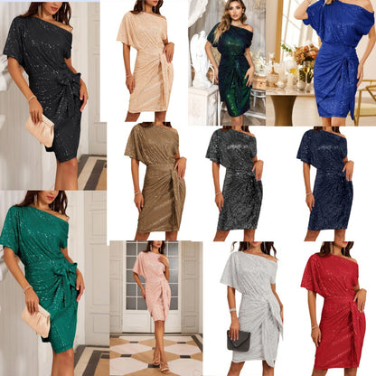 💃Last Day Sales 60% OFF🎉Sparkly One-Shoulder Ruched Dress