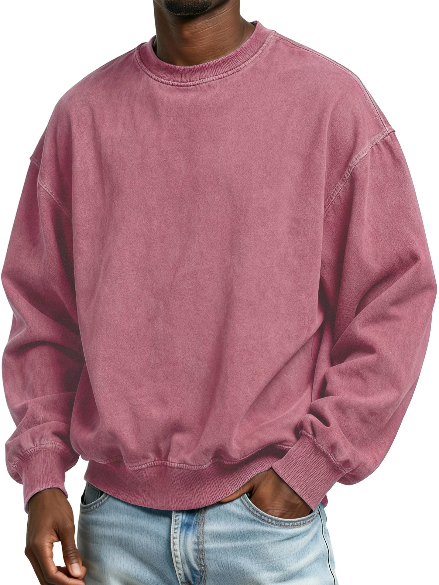 Men's Vintage Washed Distressed Batik Cotton Crew Neck Long Sleeve Sweatshirt