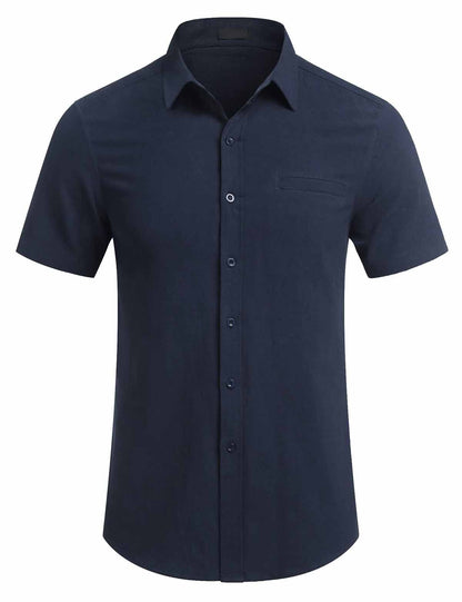 Men's Fake Pocket Linen Shirt Short Sleeve Button Up Shirt Summer Beach Hawaiian Shirt