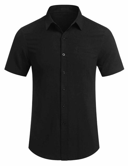 Men's Fake Pocket Linen Shirt Short Sleeve Button Up Shirt Summer Beach Hawaiian Shirt