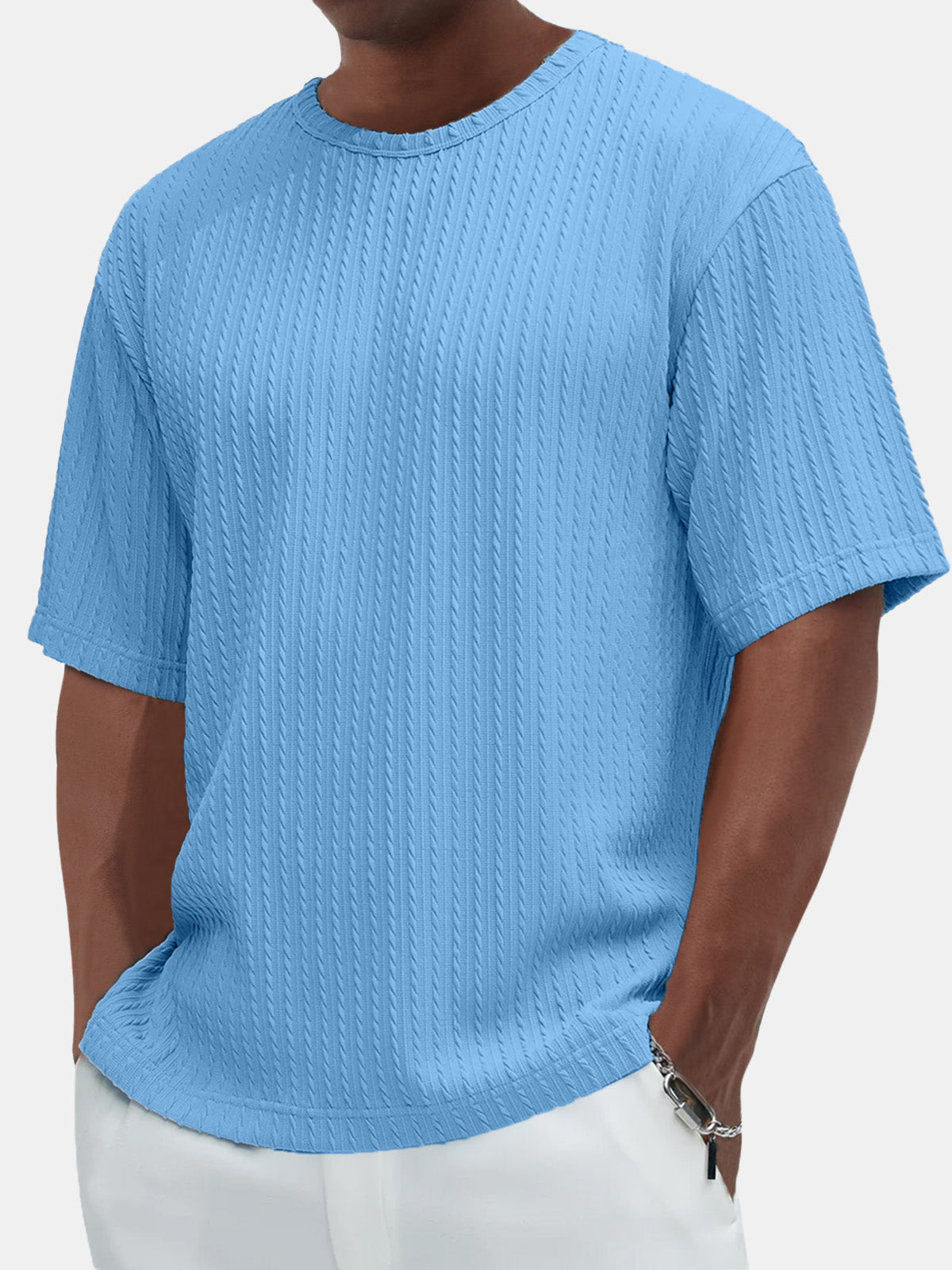 Men's Cotton Casual Basic Jacquard Texture Short-sleeved T-shirt