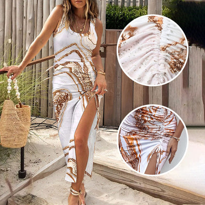 Vestido Tanque con Aberturas Laterales con Cordón Fruncido