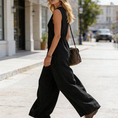 🌞Women's Sleeveless V-Neck Wide-Leg Jumpsuit