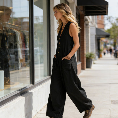 🌞Women's Sleeveless V-Neck Wide-Leg Jumpsuit