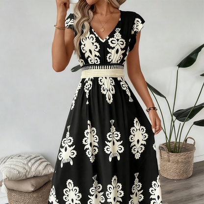 👗 50% OFF NOW! 🎨 Women's Baroque Print Maxi Dress – V-Neck, High Waist & Flowy Silhouette 🌸