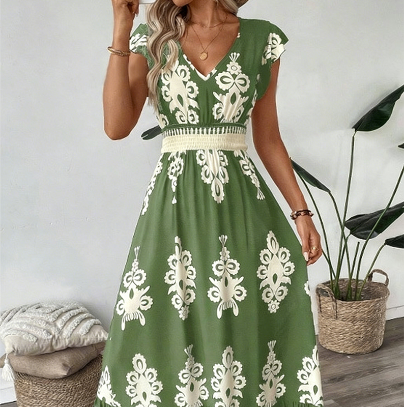 👗 50% OFF NOW! 🎨 Women's Baroque Print Maxi Dress – V-Neck, High Waist & Flowy Silhouette 🌸