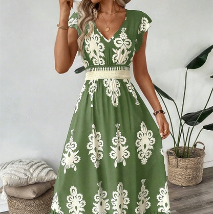 👗 50% OFF NOW! 🎨 Women's Baroque Print Maxi Dress – V-Neck, High Waist & Flowy Silhouette 🌸