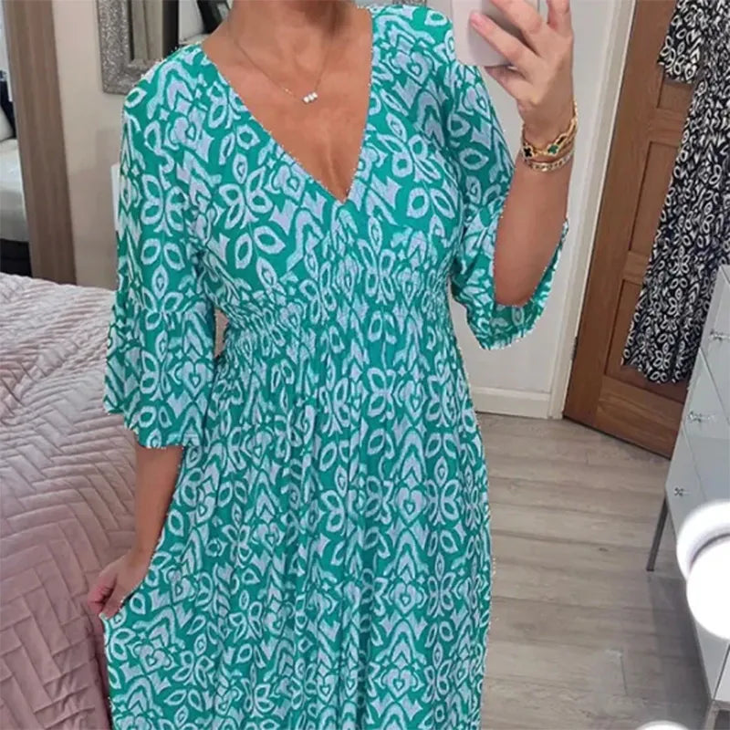 2023 V-neck Floral Seaside Holiday Dress