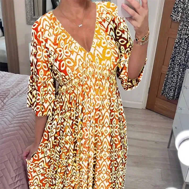 2023 V-neck Floral Seaside Holiday Dress